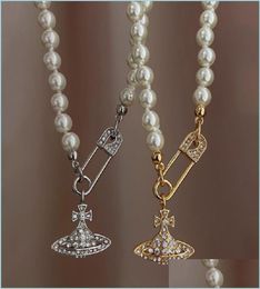 Pendant Necklaces High Quality Pearl Necklace Designer Design Pin Saturn Beaded Ladies Diamond Copper 18K Gilded Je Dhrog3288426