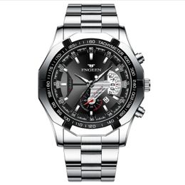 FNGEEN Brand White Steel Quartz Mens Watches Crystal Glass Watch Date 44MM Diameter Personality Stylish Man Wristwatches 255k