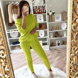 Women's Pants Autumn Winter Women Knitted Tracksuit Two Piece Set Sweater Tops Elastic Waist Pant Suit Outfits