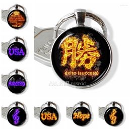 Keychains Chinese Success Pendant Purple Hieroglyph Quote USA Hope Fashion Accessories Keychain Jewellery Glass Domed Metal Keyring Gift