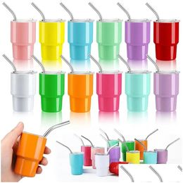 Party Favour 2Oz Wholesale Mini Tumbler Double Stainless Steel Vacuum Cup Sublimation S Glass Tumblers Mugs With St And Lids Homefavor Dhhjn