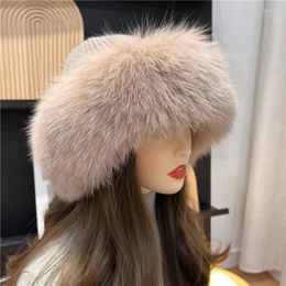 Beanie Skull Caps Women Winter Warm Thick Hat With Real Fur Trimmed Girls Fluffy Cap Knitted Wool Outdoor BeaniesBeanie Skull Beanie Sk 240E