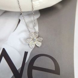 Van Necklace Classic Charm Design for lovers silver clover necklace with full diamond petals plated 18K gold flower SUML