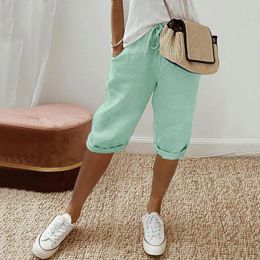Women's Pants Women Fashion Trousers Summer Solid Color Elastic Waist Street Casual Calf-Length All-Matched Female Capris