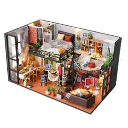 DIY Miniature Kits Dollhouses with Furniture Led Lights Mini House Dust Cover Handmade Toy for Girls Gifts Idea 240528