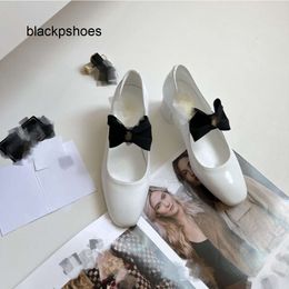 Channel CF Women Chanells Double Mary Ankle Jane Bow Shoes Strap New Letter Women Lady Chunky Block Mid Heels Ballet Flats Dance Shoe 5cm 8cm Bowknot Black White Sandal