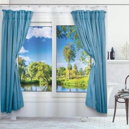 Shower Curtains Country Rural View From The Window Reflection In Water Lake Tree Summertime Cloth Fabric Bathroom Decor Set