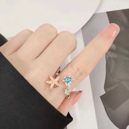 Couple Rings Enamel Turtle and Starfish Crystal Anxiety Relief Rotating Ring Girl Rotating Anti Pressure Violin Ring Finger Bag Female S2452801