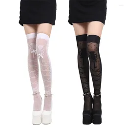 Women Socks Silky Thigh High Japanese JK Sweet Patterned Bowknot Sheer Stockings Wholesale