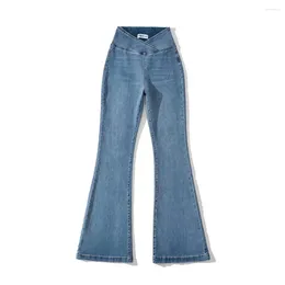 Women's Jeans Harajuku Ins Style Blue For Women Retro Elastic High Waist Flared Pants Cross Tight Straight Casual Slim