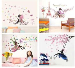 Butterfly Flower Fairy Wall Stickers for Kids Rooms Bedroom Decor Diy Cartoon Wall Decals Mural Art PVC Posters Children039s Gi7962796