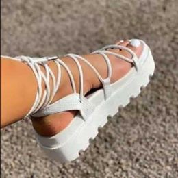 Sandals Womens gladiator sandals womens wedge-shaped shoes lace shoelaces thick soled H240527 KIRT