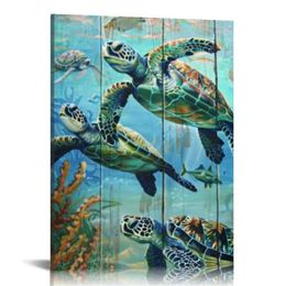 Sea Turtle Wall Art Turtle Pictures Wall Decor Canvas Painting Print Ocean Artwork Modern Home Decor Framed for Living room Bedroom Bathroom Office "16X20"