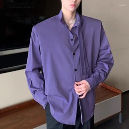 Men's Casual Shirts Handsome Well Fitting Tops INCERUN 2024 Men Solid Bow Tie Design Blouse Street Shoulder Pad Long Sleeved S-5XL