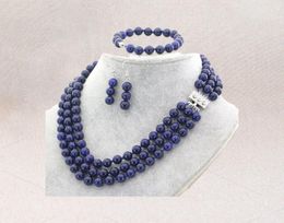 Fashion High Quality Elegant 3 Rows Natural Stone Jade Quartz Necklace Bracelet Earrings Jewelry Set Woman Girl Wedding Christmas 2646936