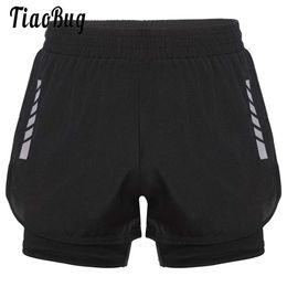 Crianças Boys Sport Shorts Soft elásticos de cintura macia Leggings Double Camadas Nadando troncos para corrida de roupas esportivas de surf 7-14Y L2405