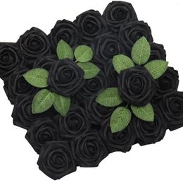 Decorative Flowers D-Seven Artificial 25/50pcs Black Foam Rose With Stem For DIY Wedding Bouquets Boutonnieres Cake Wreath Backdrop Decor