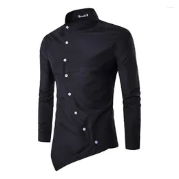 Men's Casual Shirts Fashion Design Shirt Long Sleeve Solid Colour Trendy Stand Collar Oblique Placket Irregular Asymmetric