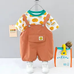 Clothing Sets Toddler Boys Daily Wear Fashion Summer Clothes Kids Pumpkin Printed T-shirt With Overalls 2 PCS Casual Suit Children Outdoor