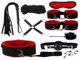 10PCs BDSM Adult Sex Toys Plush Hand s Strap Whip Rope Sexy Bed Restraints Bandage Couples Sex Toys Sexual Toy Adult Kits X06213021489