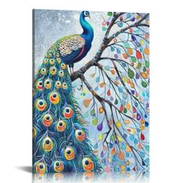 Peacock Canvas Wall Art Colourful Peacock Prints Vintage Animal Artwork for Home Living Room Bedroom Decor Ready to Hang