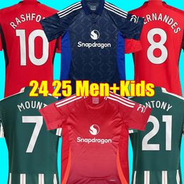 24 25 Rashford Casemiro Mount Amrabat Soccer Jerseys Garnacho Martinez 2024 2025 B. Fernandes 999 Mainsoo Maineo Martial Sleeve Longa Manga