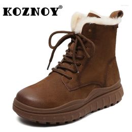Boots Koznoy 5cm Suede Cow Genuine Leather Wedge Platform Ethnic Autumn Spring ZIP Motorcycle Fashion Women Ankle Booties Shoes