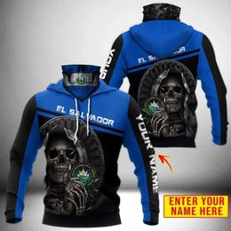 Men's Hoodies Customise El Salvador Coat Of Arms 3D Printed Adult Neck Gaiter Hoodie Winter Unisex Casual Warm Thicken With Mask ZZ06