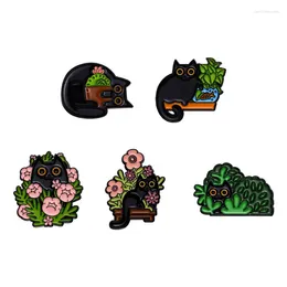 Brooches Cactus Plant Potted Enamel Pin Cartoon Metal Women Kids Gift Brooch Badge Black Flower Animal Kitten Jewelry Accessories