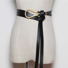 FASHION light gold weight alloy buckle knotted belt solid long waistbands women knot belts soft PU leather body belt coat 210630 2884