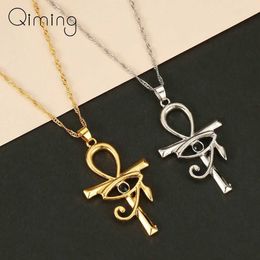 Pendant Necklaces Viking Crystal EYE Cross Ankh Necklace Mens Amulet Religious Punk Vintage Jewellery Evil Eye Gold Chain Necklace S2452766YYJK