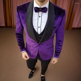 Men's Suits Prom For Men Slim Fit Wedding Groom Tuxedo Black Shawl Lapel 3 Pieces Male Fashion Costume (Blazer Vest Pants) 2024
