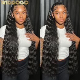 Wiggogo 40 Inch Human Hair 13X4 Deep Wave Frontal Wig 13X6 Curly Hd Lace Front Wigs Brazilian Water Wave 5x5 Hd Lace Closure Wig 240527