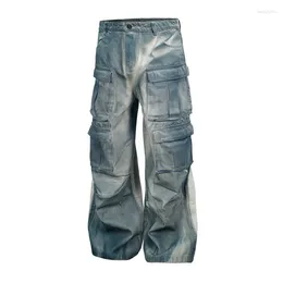 Men's Pants Techwear Hip Hop Men Do Old Multi-pocket Wash Loose Straight Leg Jeans Women