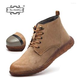 Boots Exhibition Safety Work Men Genuine Leather Cap Toe Steel Desert Boot Anti-piercing Jelly Bottom High Shoes