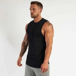 Men's Tank Tops Cotton fitness clothing mens plain sleeveless shirt gym striped vest top blank sports shirt muscle tee fitness vest Y240522