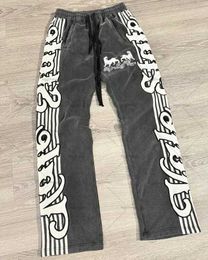 Men's Jeans Fashionable Harajuku Letter Stripe Pattern Design Straight Wide Leg Bag Pants for Womens 2024 Fashion Trend Casual Couple Y2K Pants J240527