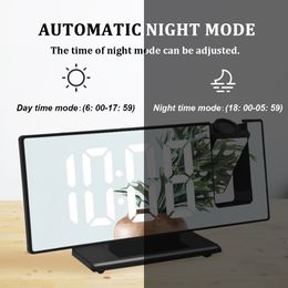 LED Digital Alarm Clock Large Mirror Clock Table Electronic Desktop Clocks Time Projector Snooze Clocks Bedside Clock For Home