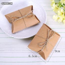 50pcs/Lot Cute Kraft Paper Pillow Candy Box Wedding Favours Gift Candy Boxes With Tags Home Party Birthday Supply