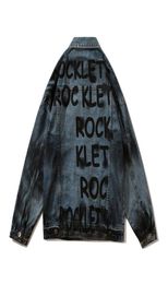 Hole Washed Letter Print Men Jeans Jackets Windbreaker Oversize High Street Casual Denim Coat Loose Tops90804802350905