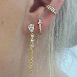 Dangle Earrings ISUEVA Gold Colour Long Chain For Women Colourful Zircon Ear Cuffs Hoop Fashion Party Jewellery Wholesale