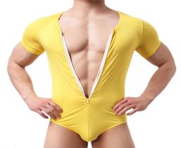 Men039s Modal Leotard Shapers Short Sleeve Zipper Underwear Wrestling Singlet Bodysuit Jumpsuit Males Stretchy Tight Shapers Ne9079761417