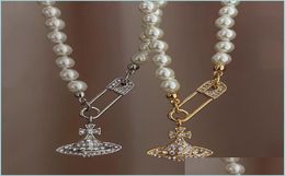 Pendant Necklaces High Quality Pearl Necklace Designer Design Pin Saturn Beaded Ladies Diamond Copper 18K Gilded Je Dhrog7710113