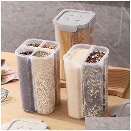 Food Jars Canisters Storage Snap Compartment Grains Cereals Plastic Pp Sealing Kitchen Transparent Grade Household Noodle Container 24 Dhni4