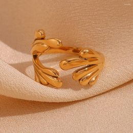 Wedding Rings Open Creative Ocean Spray Ring Adjustable 18K Gold Plated Water Resistant Women's 316L Stainless Steel Jewelry