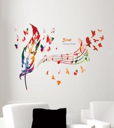 Music Note Colourful Feather Wall Decals Butterfly Pattern The song of Birds Quote Wall Sticker DIY Home Decoration Wallpaper Art D4519811