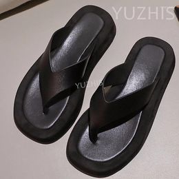 Slippers Thick Sole Women Flip Flops Natural Leather Slides Woman Summer Beach Mules Casual Fat Zapatillas Mujer
