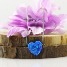 Pendants 1pc/Lot 925 Sterling Silver Box Chain OP05 Fire Blue 10mm Heart Pendant Synthetic Opal Necklace For Wedding Dresses Love
