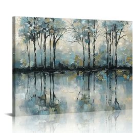 Tree Painting Canvas Wall Art: Nature Picture Painted Forest Artwork Modern Abstract Textured Landscape Print Decor for Bedroom Living Room Home Office