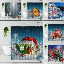 Shower Curtains Merry Christmas Santa Claus Snowman Holiday Decor Bathroom Curtain Set Waterproof Polyester With Hooks Screen